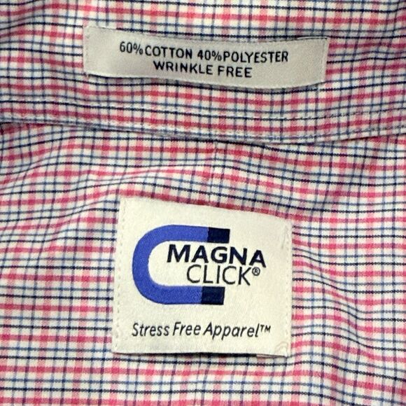 Magna Click Men’s Long Sleeve Small 14-14.5 | 32/33 Pink/Blue Plaid Adaptive - Picture 3 of 11